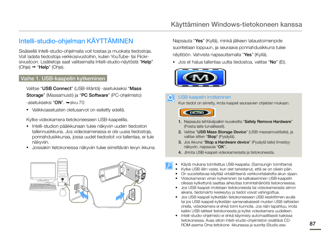 Samsung HMX-Q10TP/EDC, HMX-Q10PP/EDC manual Käyttäminen Windows-tietokoneen kanssa, Intelli-studio-ohjelman Käyttäminen 