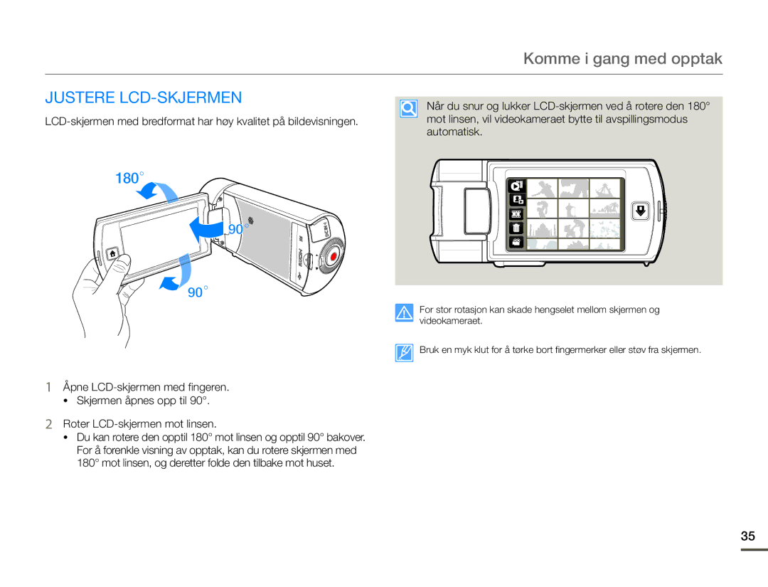 Samsung HMX-Q10BP/EDC, HMX-Q10TP/EDC, HMX-Q10PP/EDC manual Justere LCD-SKJERMEN 