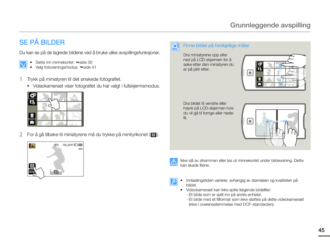 Samsung HMX-Q10TP/EDC, HMX-Q10PP/EDC, HMX-Q10BP/EDC manual SE PÅ Bilder, Finne bilder på forskjellige måter 