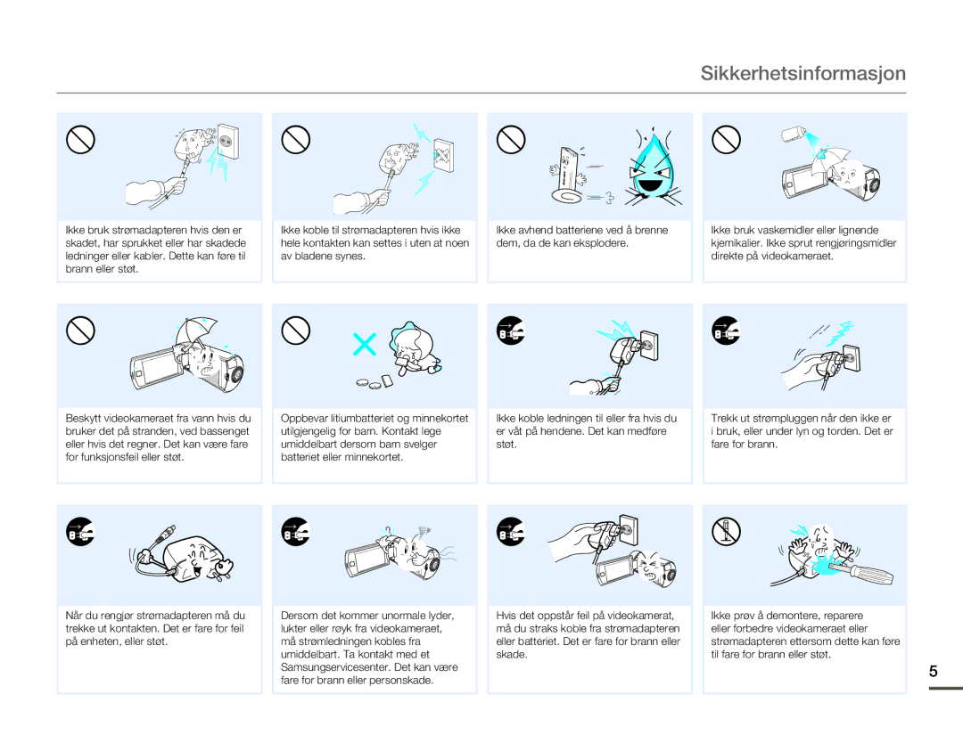 Samsung HMX-Q10BP/EDC, HMX-Q10TP/EDC, HMX-Q10PP/EDC manual Sikkerhetsinformasjon 