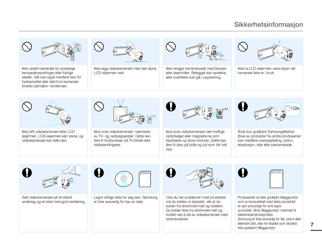 Samsung HMX-Q10PP/EDC, HMX-Q10TP/EDC, HMX-Q10BP/EDC manual Ikke godkjent tilleggsutstyr 