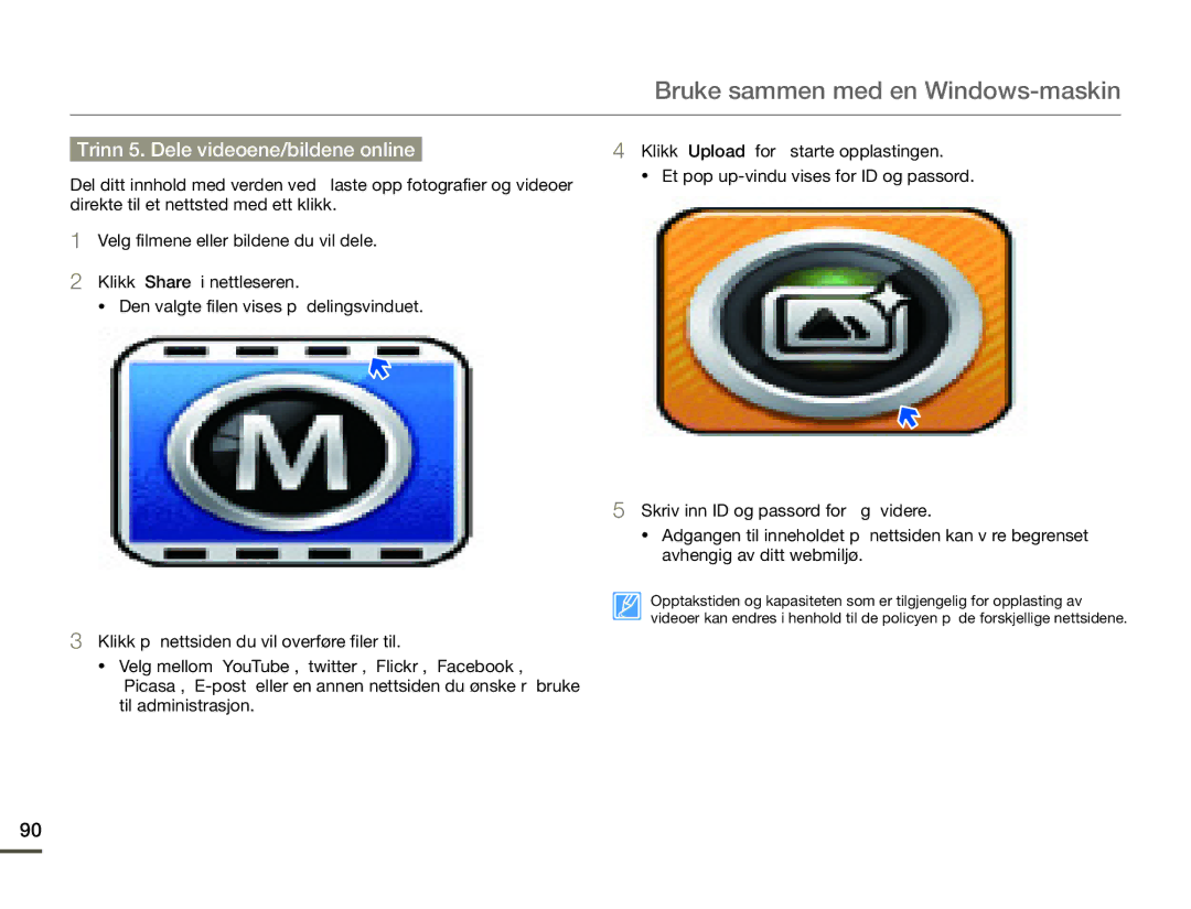 Samsung HMX-Q10TP/EDC, HMX-Q10PP/EDC, HMX-Q10BP/EDC manual Trinn 5. Dele videoene/bildene online 