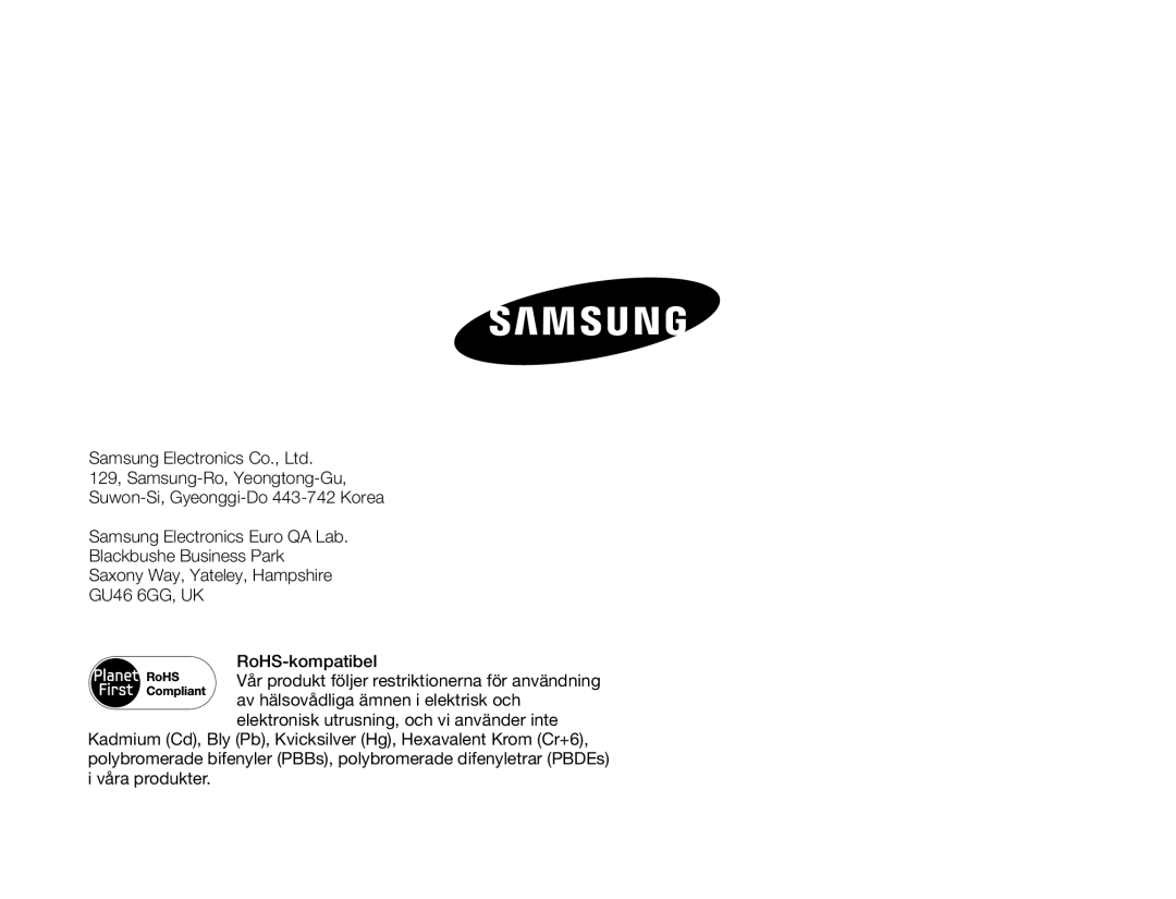 Samsung HMX-Q10TP/EDC, HMX-Q10PP/EDC, HMX-Q10BP/EDC manual RoHS-kompatibel 