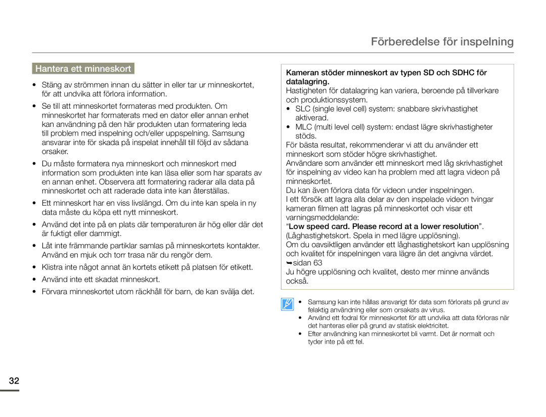 Samsung HMX-Q10BP/EDC, HMX-Q10TP/EDC, HMX-Q10PP/EDC manual Hantera ett minneskort 