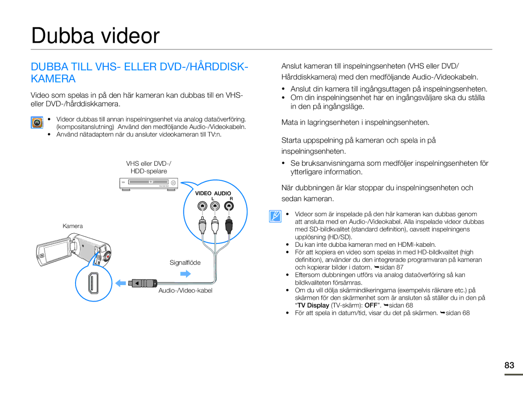 Samsung HMX-Q10BP/EDC, HMX-Q10TP/EDC, HMX-Q10PP/EDC manual Dubba videor, Dubba Till VHS- Eller DVD-/HÅRDDISK- Kamera 