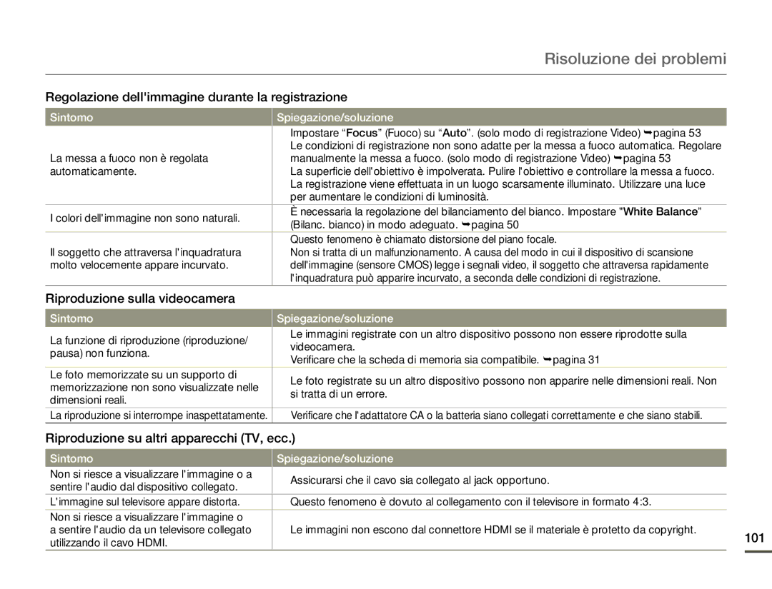 Samsung HMX-Q100UP/EDC manual Regolazione dellimmagine durante la registrazione, Riproduzione sulla videocamera, 101 