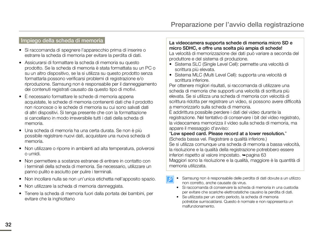 Samsung HMX-Q10BP/MEA, HMX-Q10TP/EDC, HMX-Q10UP/EDC, HMX-Q10BP/EDC, HMX-Q100BP/EDC manual Impiego della scheda di memoria 