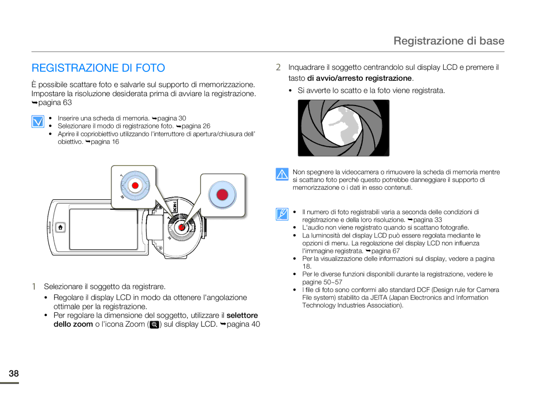 Samsung HMX-Q10BP/MEA, HMX-Q10TP/EDC, HMX-Q10UP/EDC manual Registrazione DI Foto, Tasto di avvio/arresto registrazione 