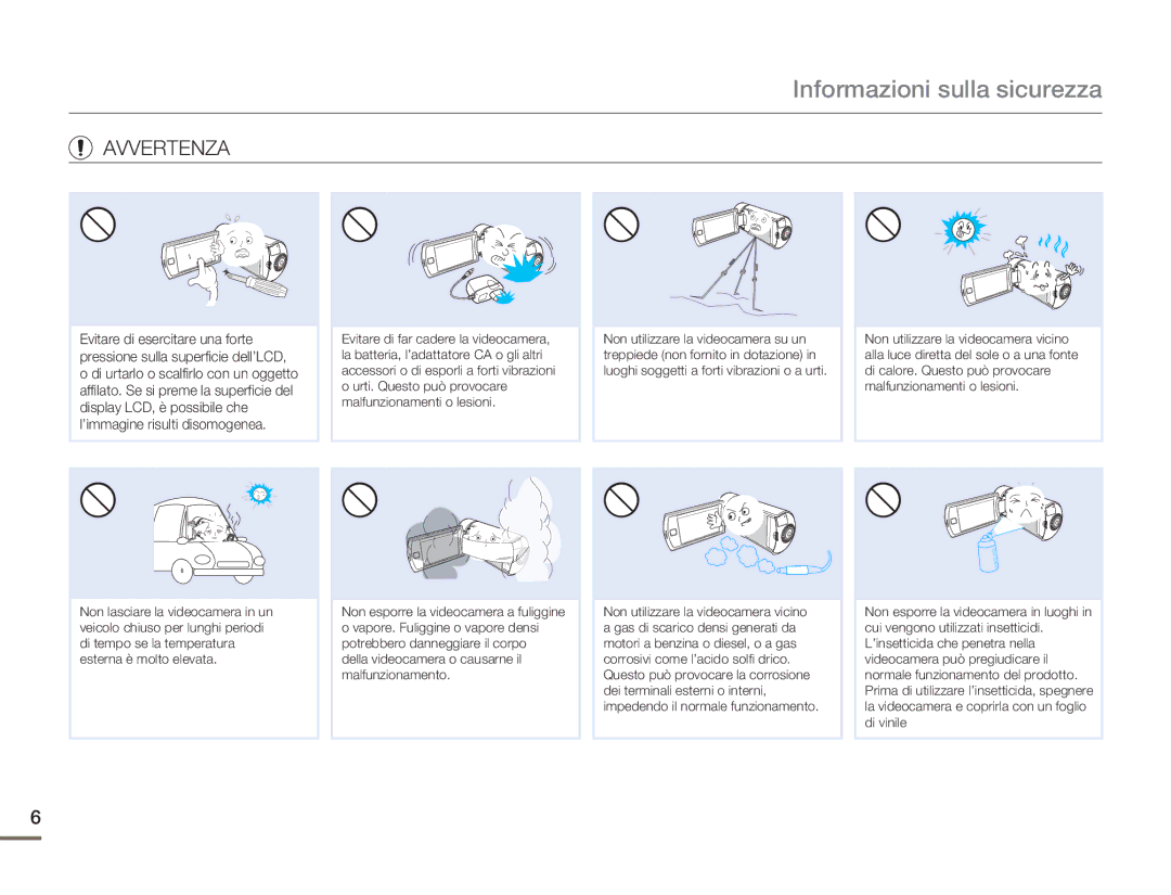 Samsung HMX-Q10TP/EDC, HMX-Q10UP/EDC, HMX-Q10BP/MEA, HMX-Q10BP/EDC, HMX-Q100BP/EDC, HMX-Q100UP/EDC manual Avvertenza 