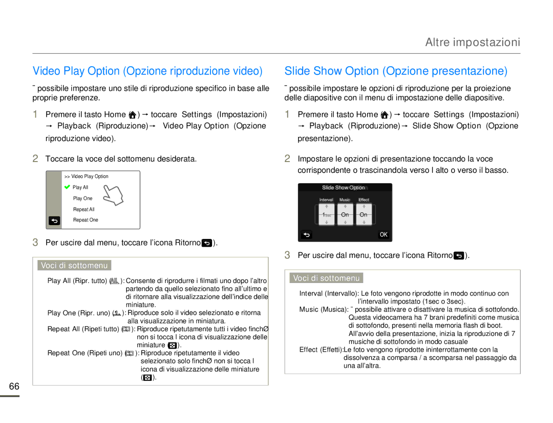 Samsung HMX-Q10TP/EDC Video Play Option Opzione riproduzione video, Slide Show Option Opzione presentazione, Presentazione 