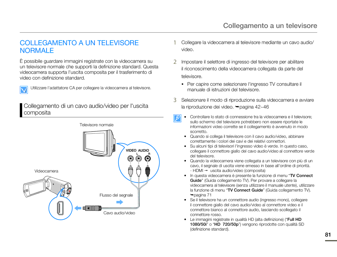 Samsung HMX-Q10BP/EDC, HMX-Q10TP/EDC, HMX-Q10UP/EDC manual Collegamento a un televisore, Collegamento a UN Televisore Normale 