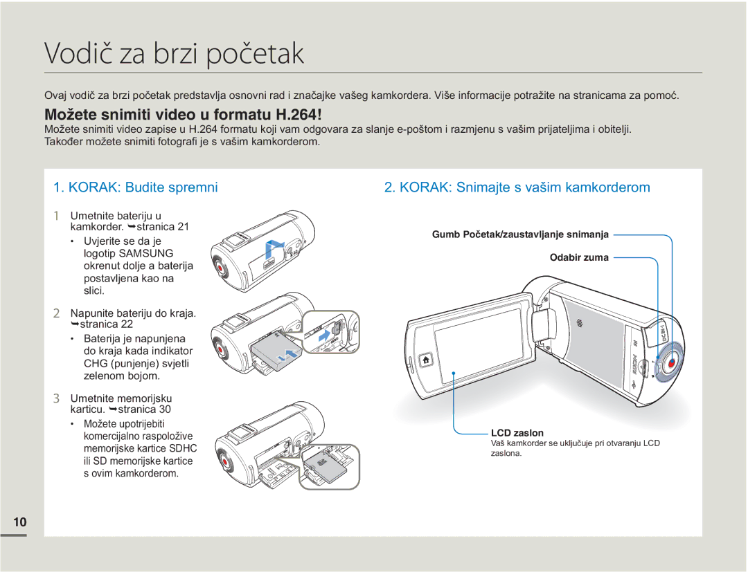 Samsung HMX-Q10UP/EDC Vodič za brzi početak, RnuhqxwGromhDEdwhulmd SrvwdyomhqdNdrQd, 1DSXQLWHEDWHULMXGRNUDMD 