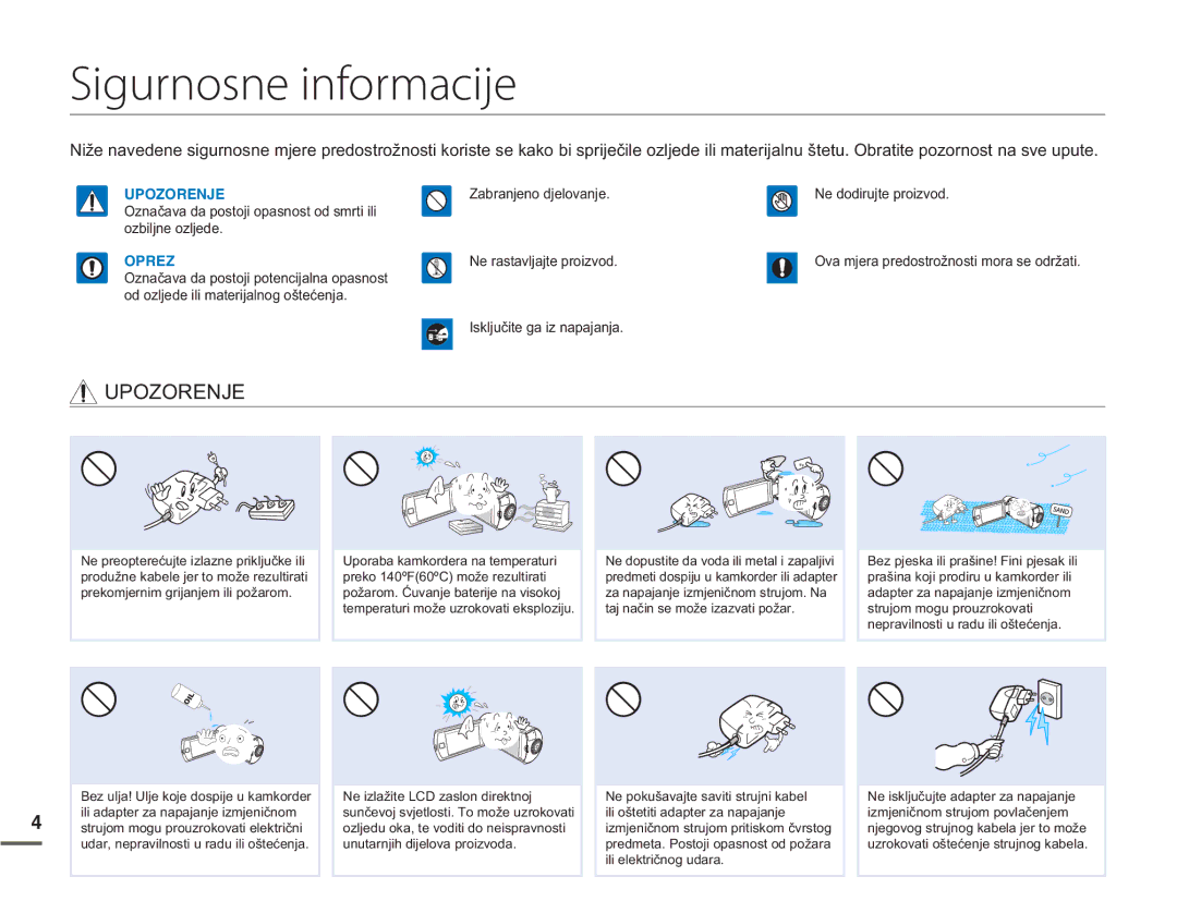 Samsung HMX-Q10UP/EDC Sigurnosne informacije, Upozorenje, =DEUDQMHQRGMHORYDQMH 1HGRGLUXMWHSURLYRG, RelomqhRomhgh 