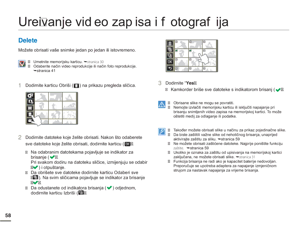 Samsung HMX-Q10UP/EDC, HMX-Q10BP/EDC manual Uređivanje video zapisa i fotografija, Delete, RGLUQLWH³GU, Eulvdqmh 