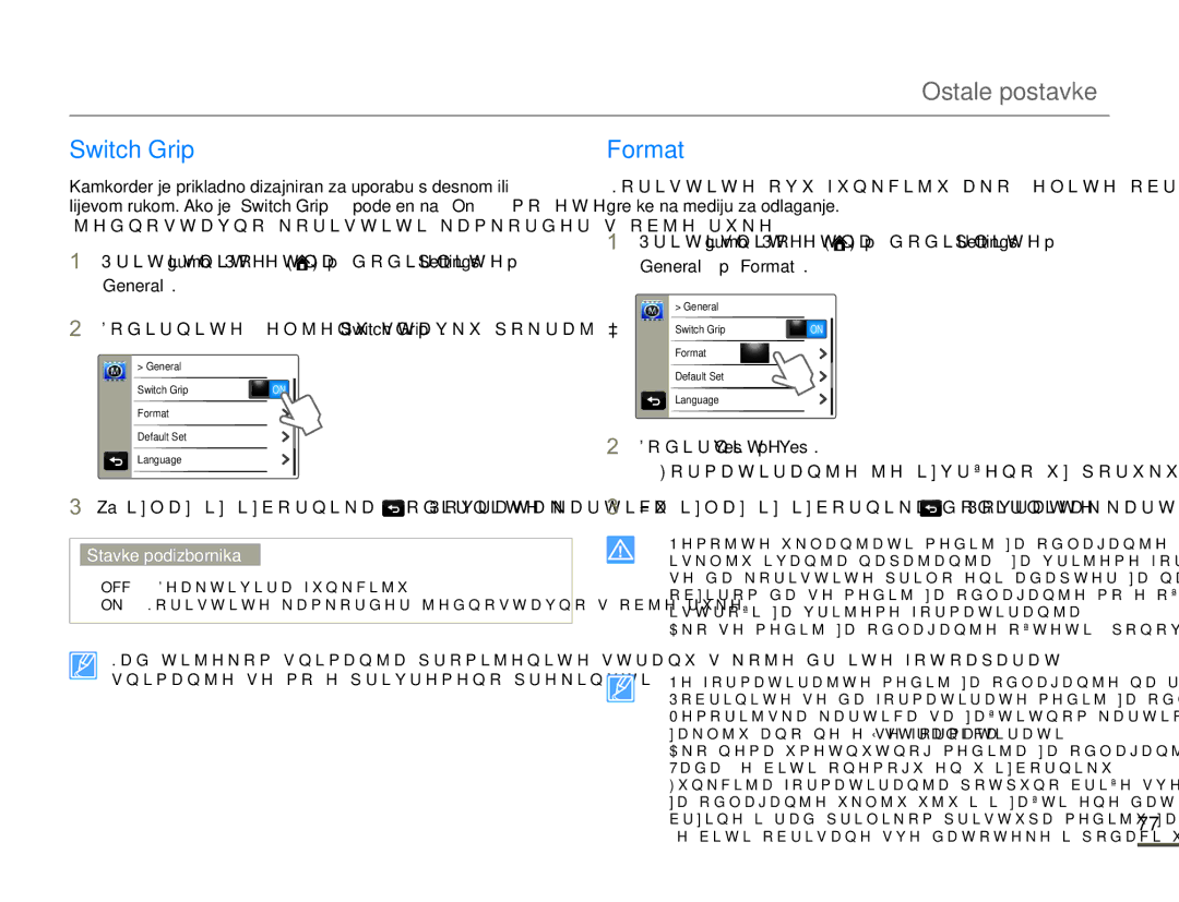 Samsung HMX-Q10BP/EDC, HMX-Q10UP/EDC manual Ostale postavke 