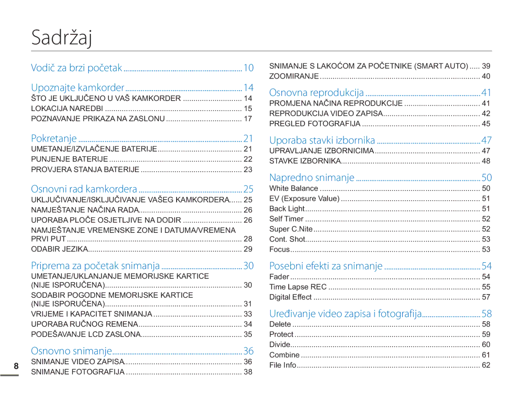 Samsung HMX-Q10UP/EDC, HMX-Q10BP/EDC manual Sadržaj 