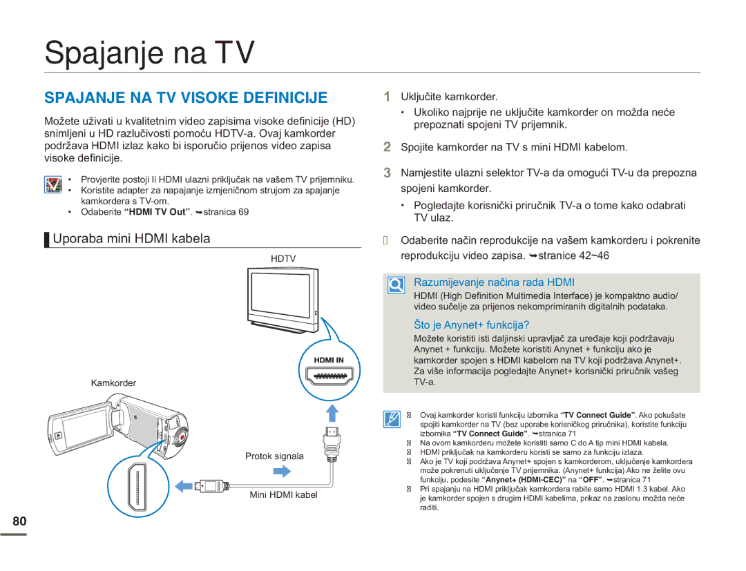 Samsung HMX-Q10UP/EDC manual Spajanje na TV, 52#,#0,0#688+51-&+0+%+, 8SRUDEDPLQL+0,NDEHOD, YlvrnhGhilqlflmh 