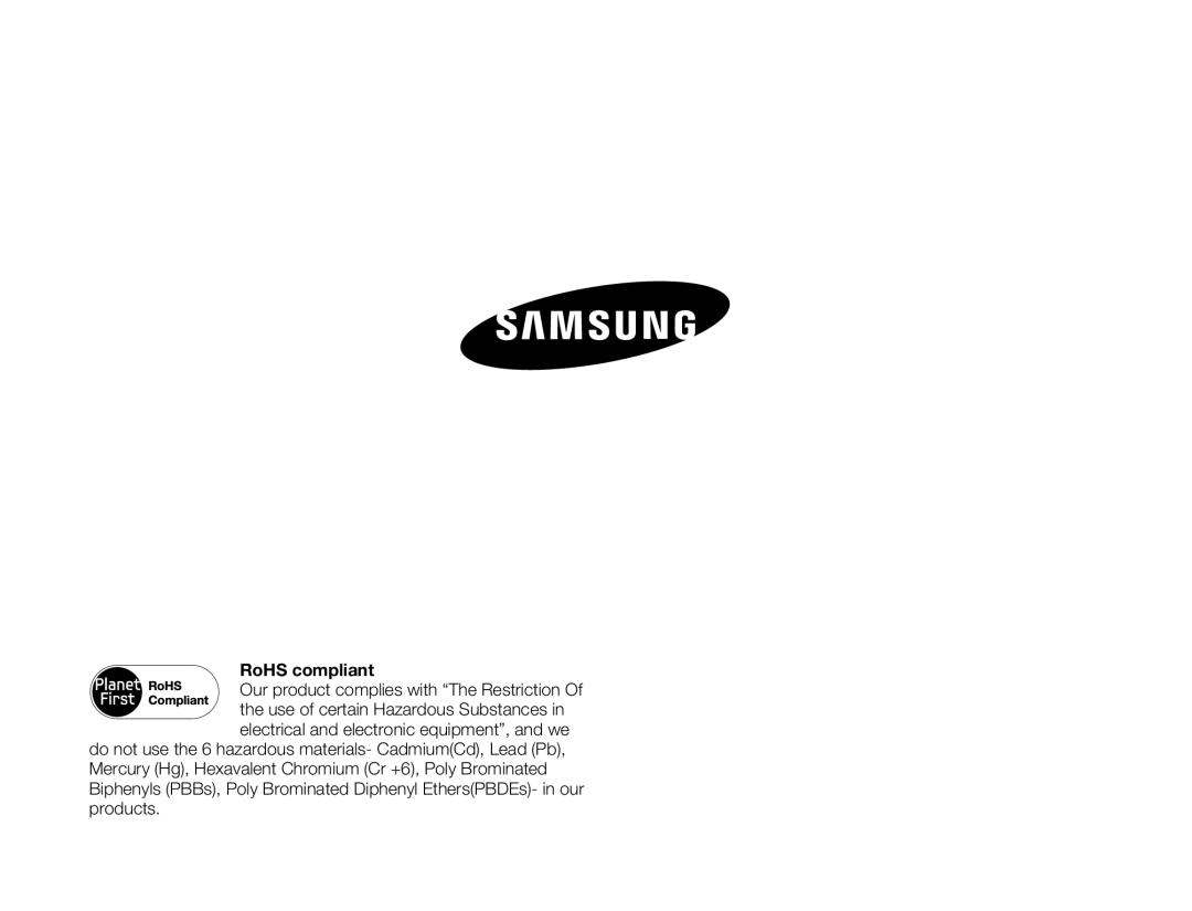 Samsung HMX-Q10BP, HMX-Q130BP, HMX-Q100UP, HMX-Q11BP, HMX-Q11TP, HMX-Q100BP user manual RoHS compliant 