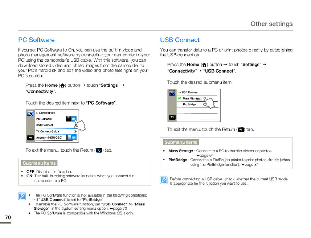 Samsung HMX-Q11TP, HMX-Q130BP, HMX-Q100UP, HMX-Q10BP, HMX-Q11BP, HMX-Q100BP user manual PC Software, USB Connect 