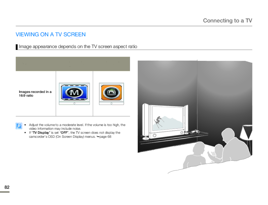 Samsung HMX-Q11TP, HMX-Q130BP, HMX-Q100UP Viewing on a TV Screen, Image appearance depends on the TV screen aspect ratio 