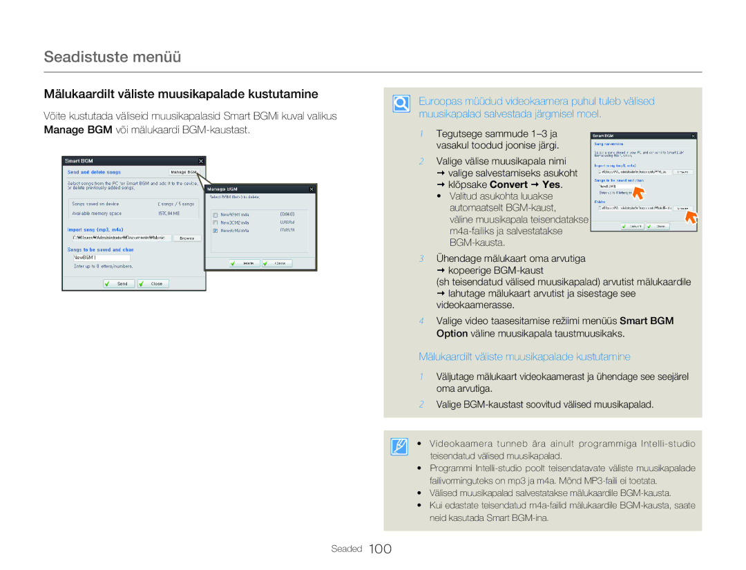 Samsung HMX-Q20BP/EDC manual Mälukaardilt väliste muusikapalade kustutamine 