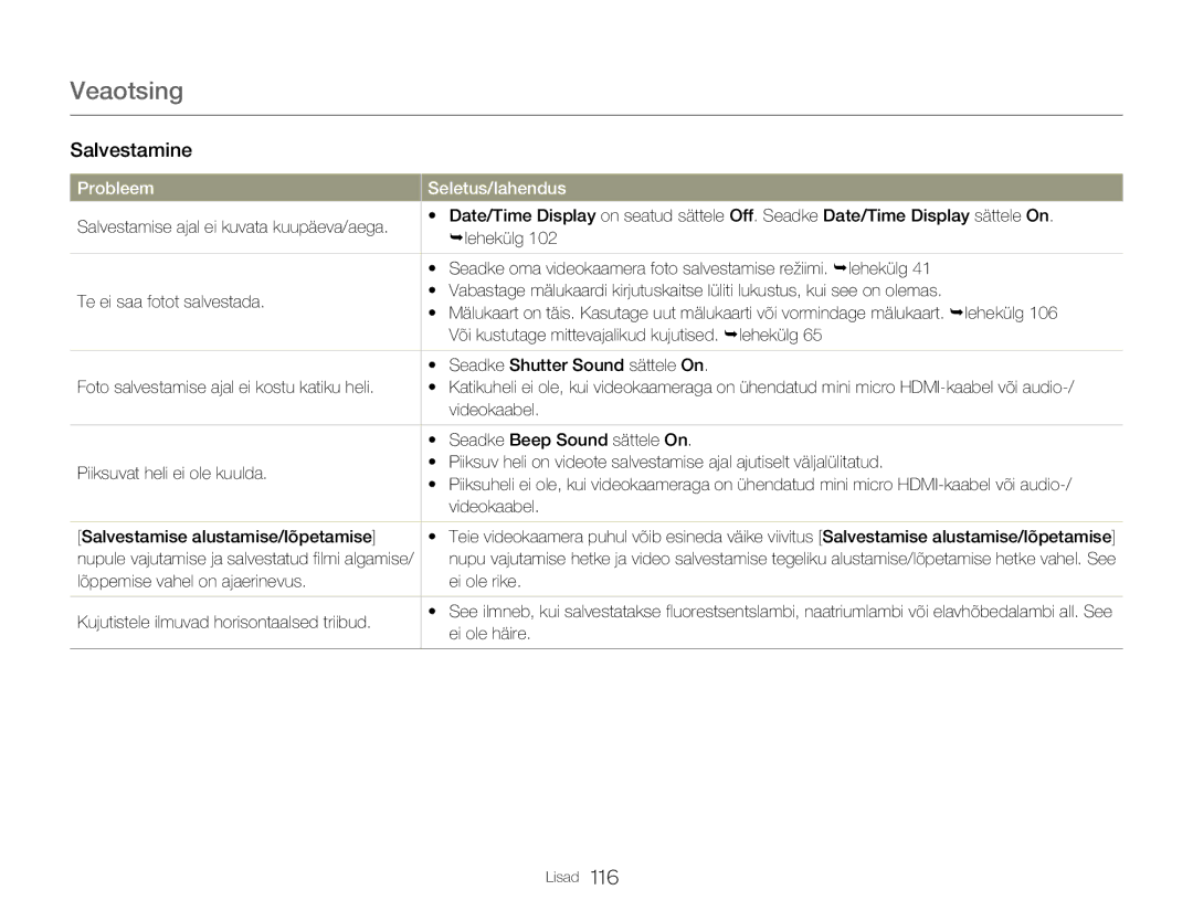 Samsung HMX-Q20BP/EDC manual Seadke oma videokaamera foto salvestamise režiimi. ¬lehekülg, Ei ole häire 