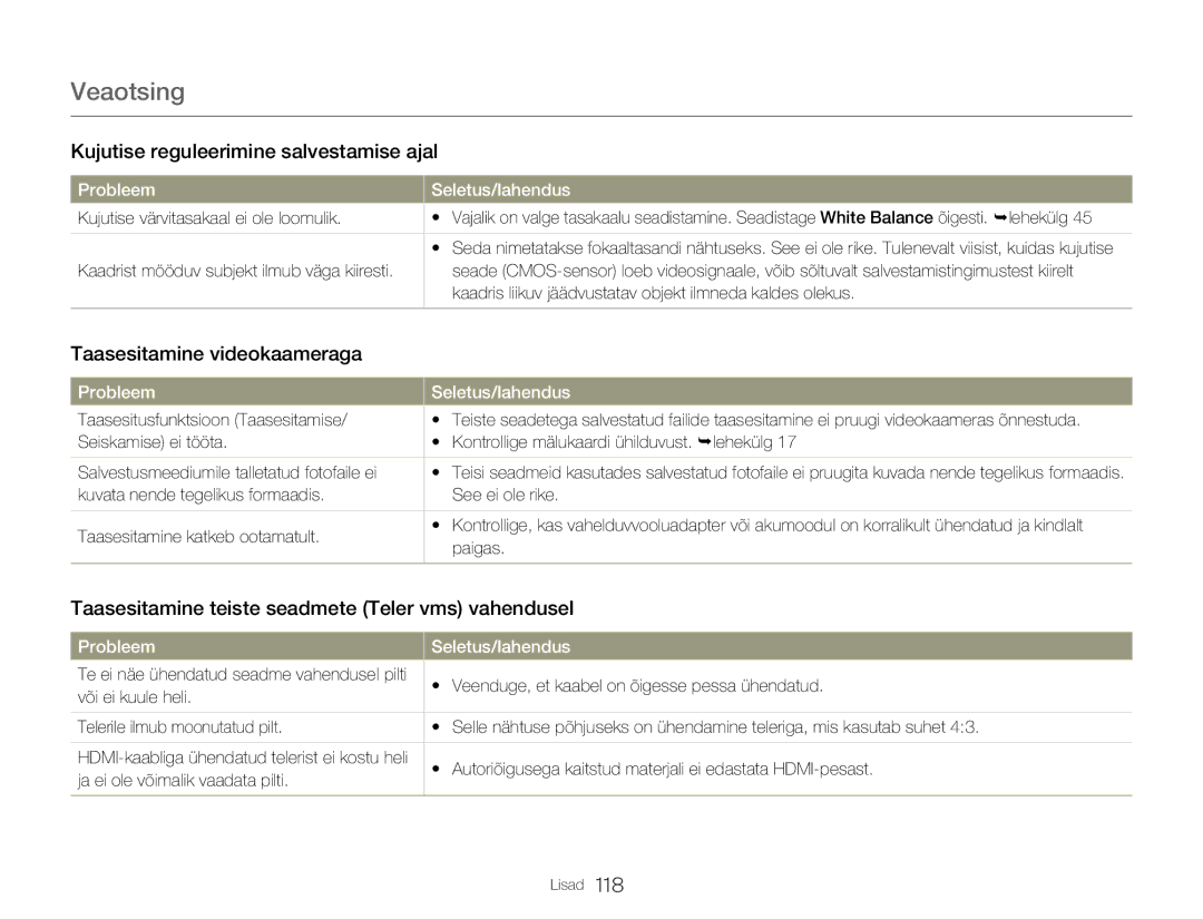 Samsung HMX-Q20BP/EDC manual Taasesitamine videokaameraga, Taasesitamine teiste seadmete Teler vms vahendusel 