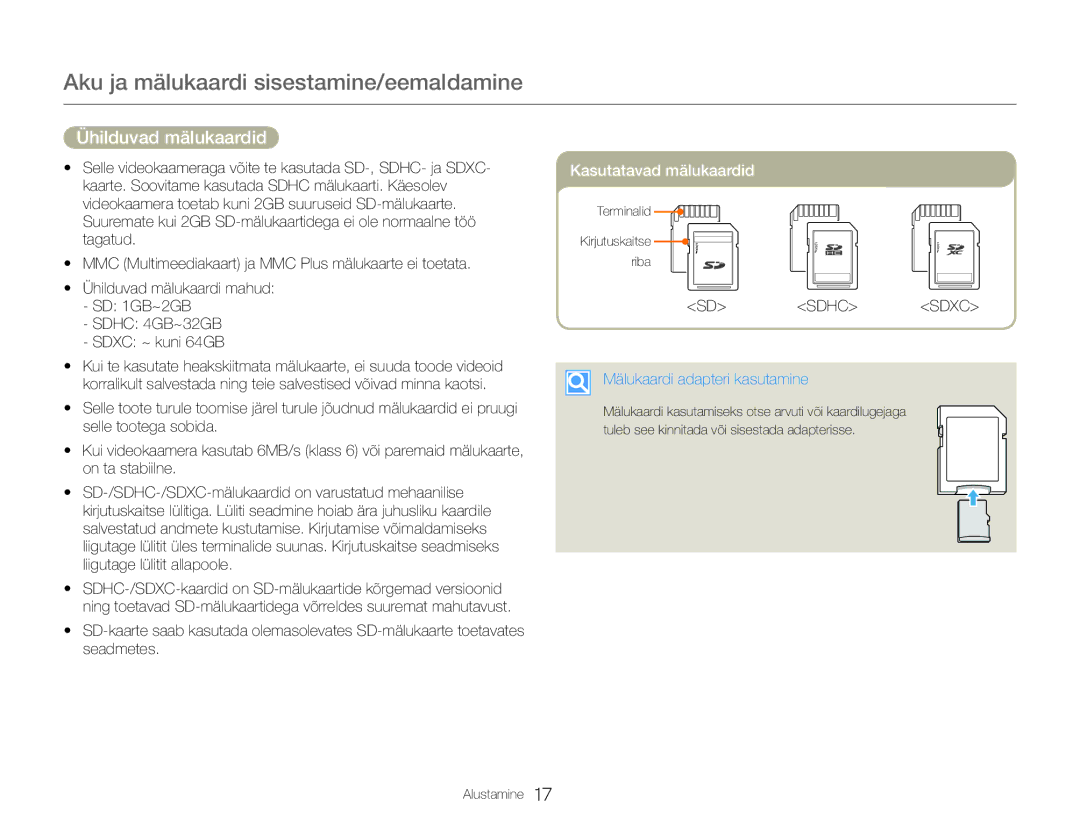 Samsung HMX-Q20BP/EDC manual Ühilduvad mälukaardid, 4% 4%$ 4%9$ 