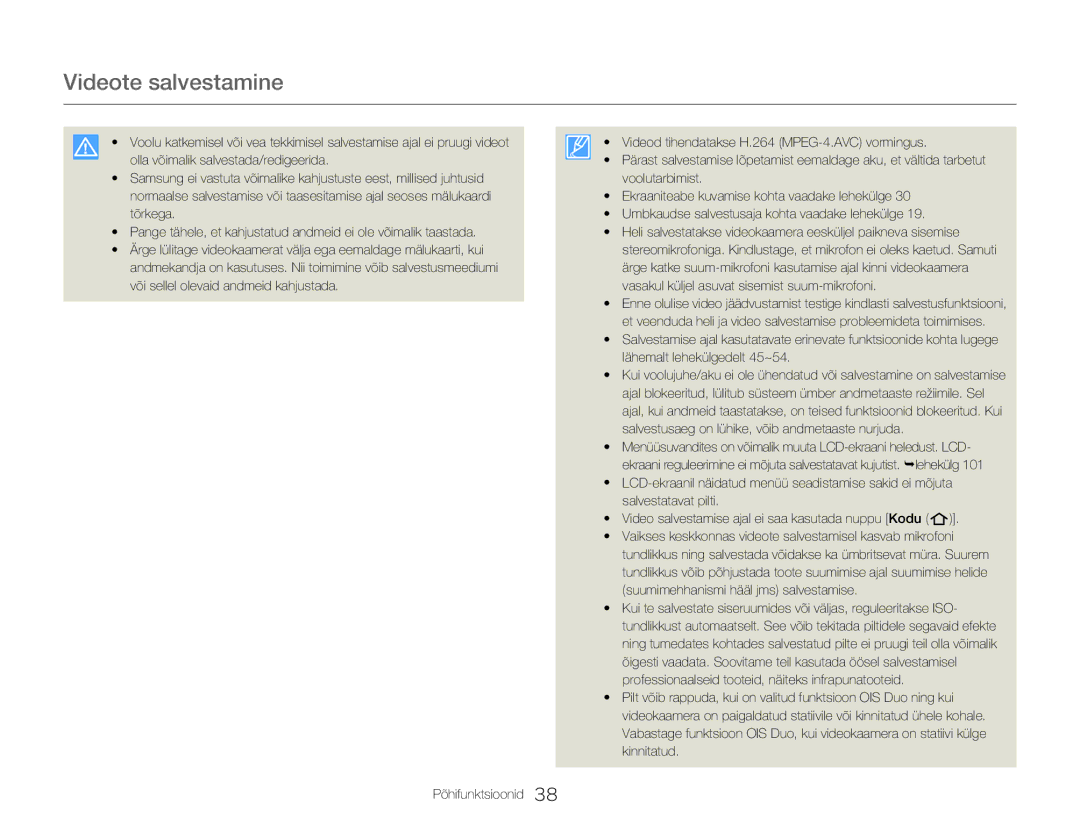 Samsung HMX-Q20BP/EDC manual Videote salvestamine 