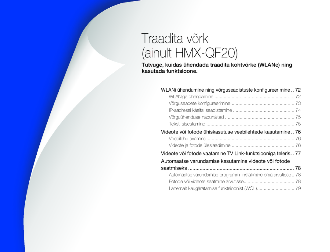 Samsung HMX-Q20BP/EDC manual WLANi ühendumine ning võrguseadistuste konfigureerimine 