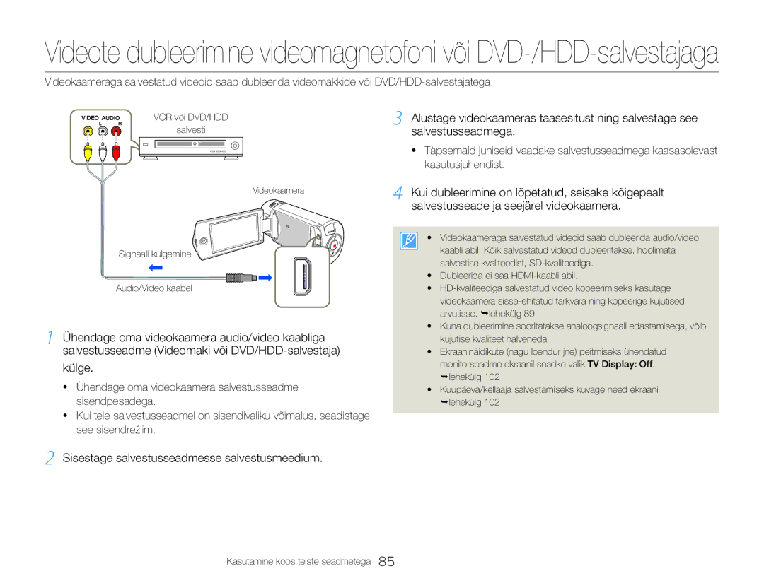 Samsung HMX-Q20BP/EDC manual Sisestage salvestusseadmesse salvestusmeedium 