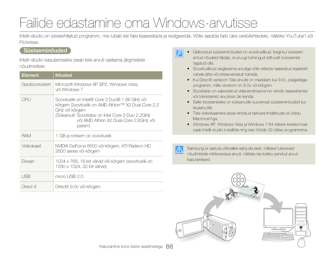 Samsung HMX-Q20BP/EDC manual Failide edastamine oma Windows-arvutisse, Süsteeminõuded 