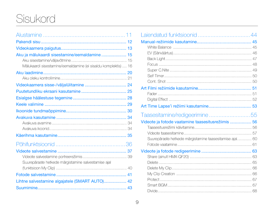 Samsung HMX-Q20BP/EDC manual Sisukord 