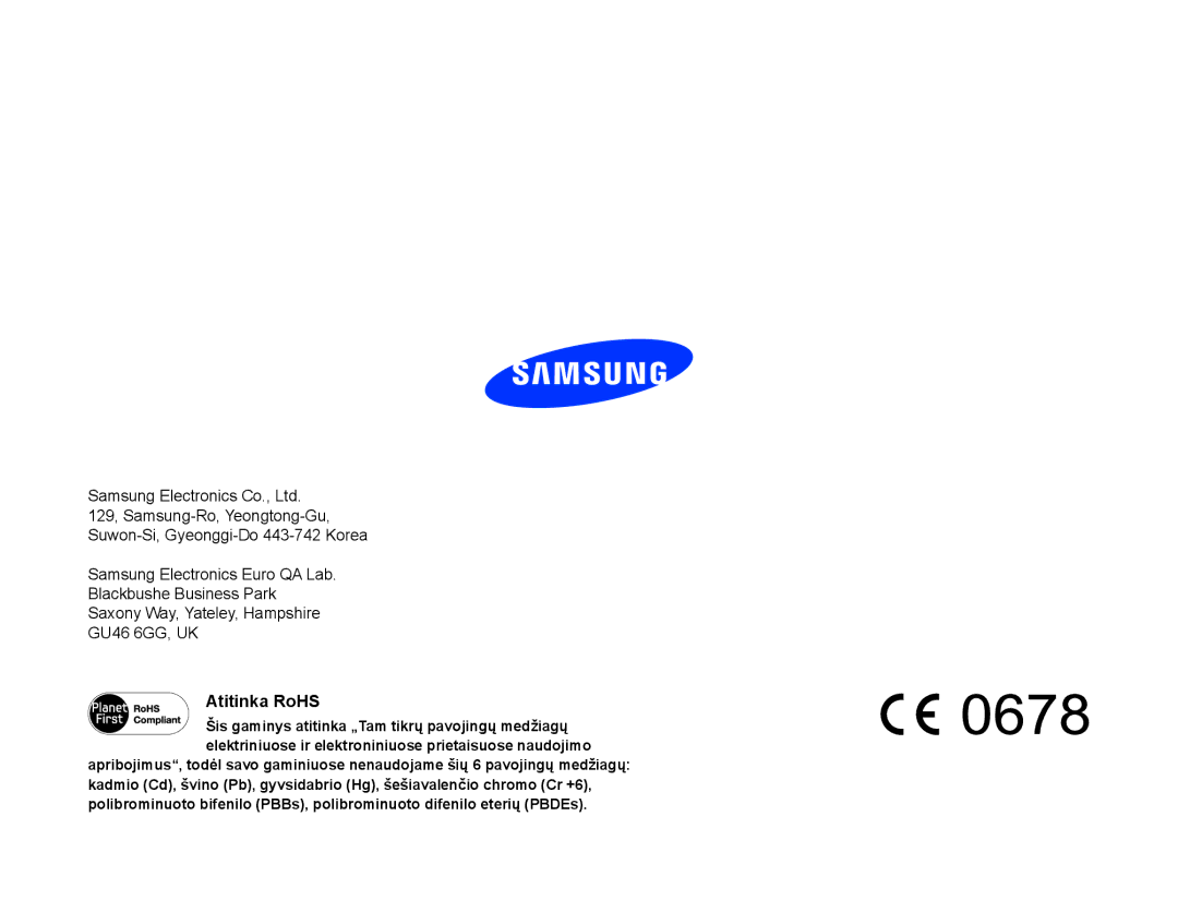 Samsung HMX-Q20BP/EDC manual Atitinka RoHS 