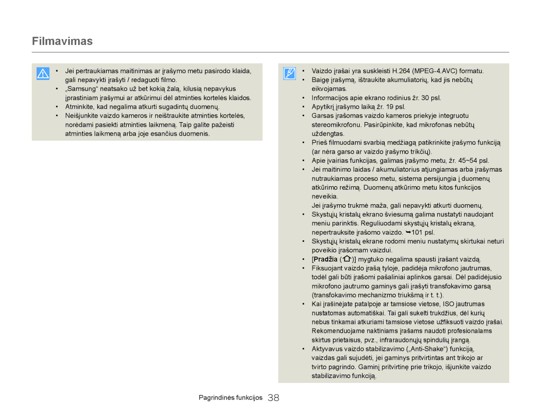 Samsung HMX-Q20BP/EDC manual Filmavimas 