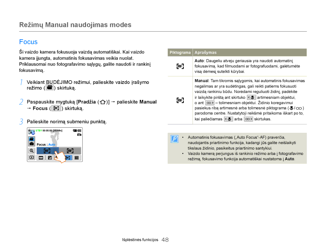 Samsung HMX-Q20BP/EDC manual Focus 