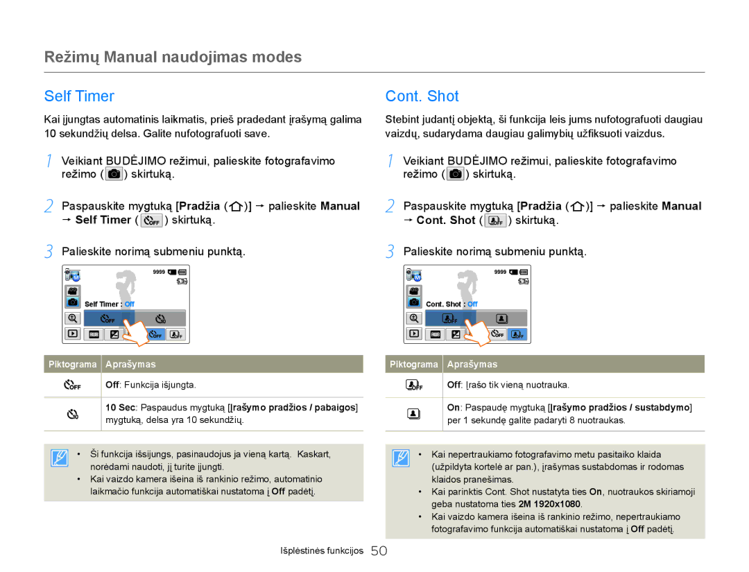 Samsung HMX-Q20BP/EDC manual Self Timer, Cont. Shot 