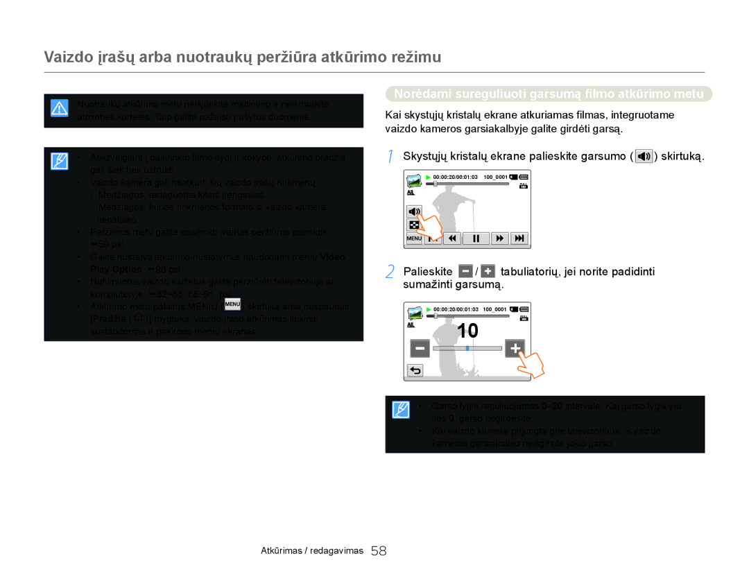 Samsung HMX-Q20BP/EDC manual Norėdami sureguliuoti garsumą filmo atkūrimo metu 