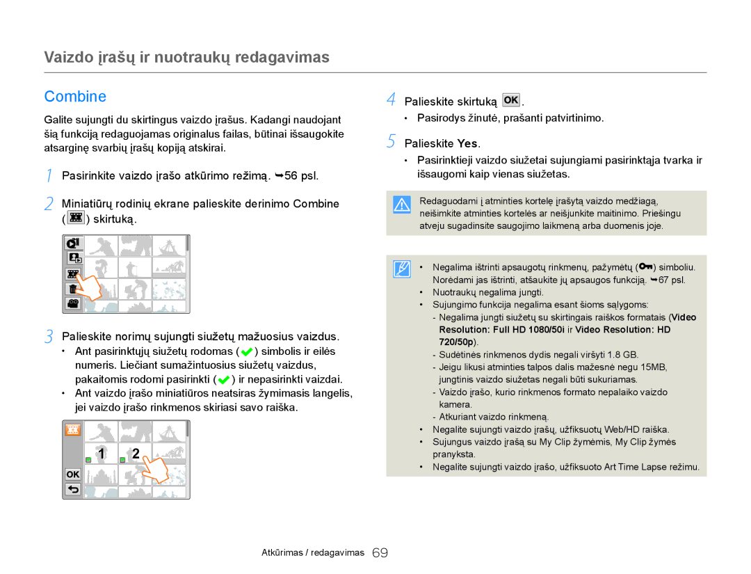 Samsung HMX-Q20BP/EDC manual Combine, Palieskite skirtuką 