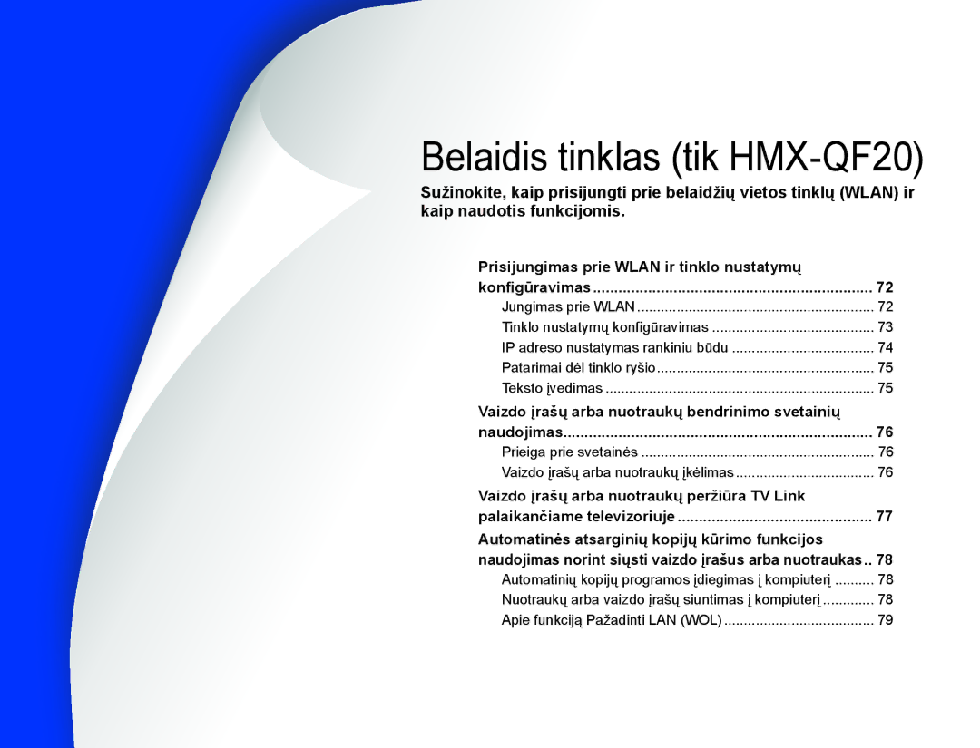 Samsung HMX-Q20BP/EDC manual Prisijungimas prie Wlan ir tinklo nustatymų, Vaizdo įrašų arba nuotraukų bendrinimo svetainių 