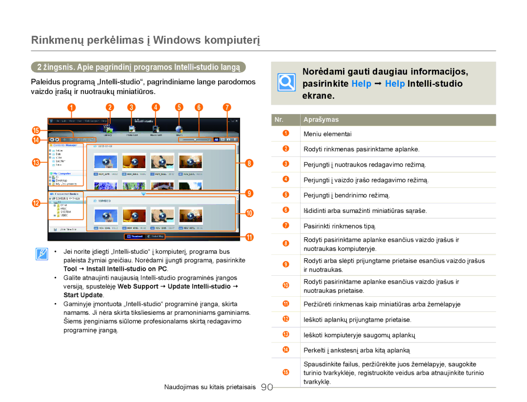 Samsung HMX-Q20BP/EDC manual 3 4 5 6, Žingsnis. Apie pagrindinį programos Intelli-studio langą 