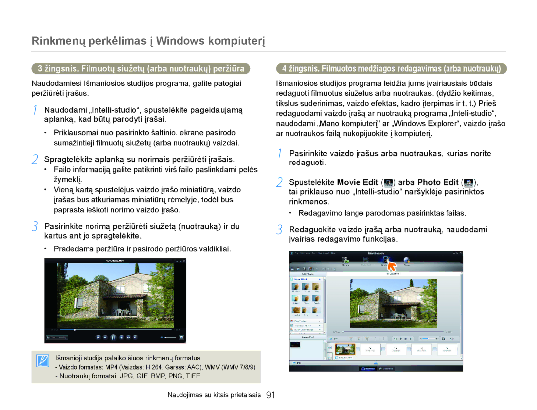 Samsung HMX-Q20BP/EDC manual Spragtelėkite aplanką su norimais peržiūrėti įrašais, Spustelėkite Movie Edit arba Photo Edit 