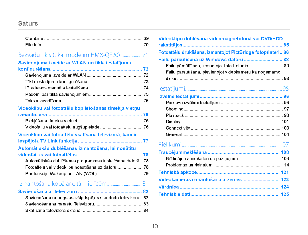 Samsung HMX-Q20BP/EDC manual Saturs 