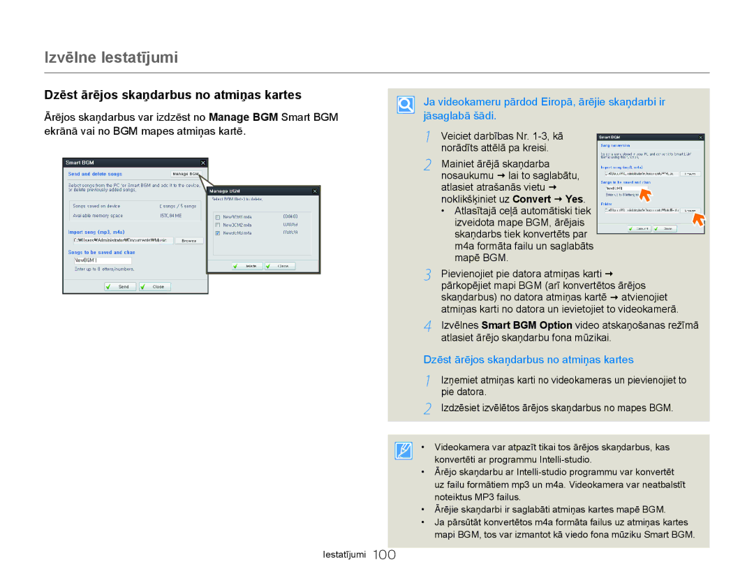 Samsung HMX-Q20BP/EDC manual Dzēst ārējos skaņdarbus no atmiņas kartes 