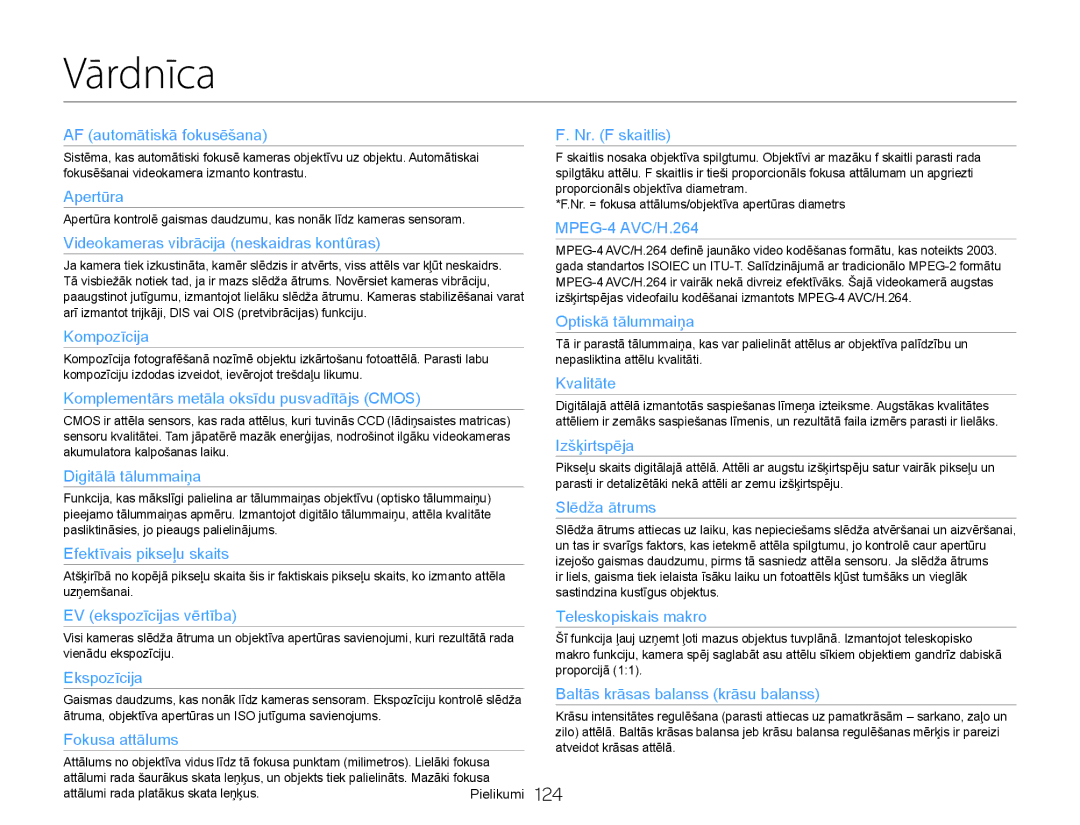 Samsung HMX-Q20BP/EDC manual Vārdnīca, AF automātiskā fokusēšana 