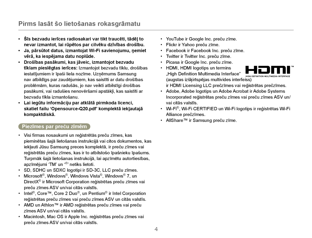 Samsung HMX-Q20BP/EDC manual Piezīmes par preču zīmēm 