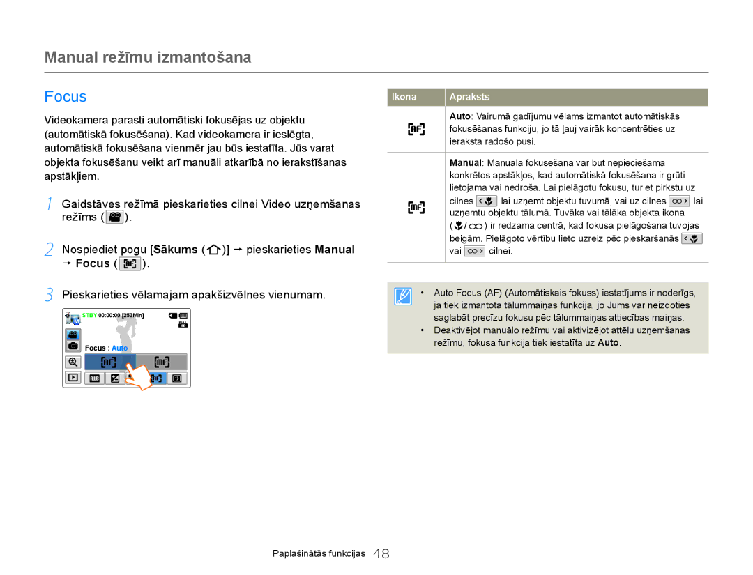 Samsung HMX-Q20BP/EDC manual Focus 