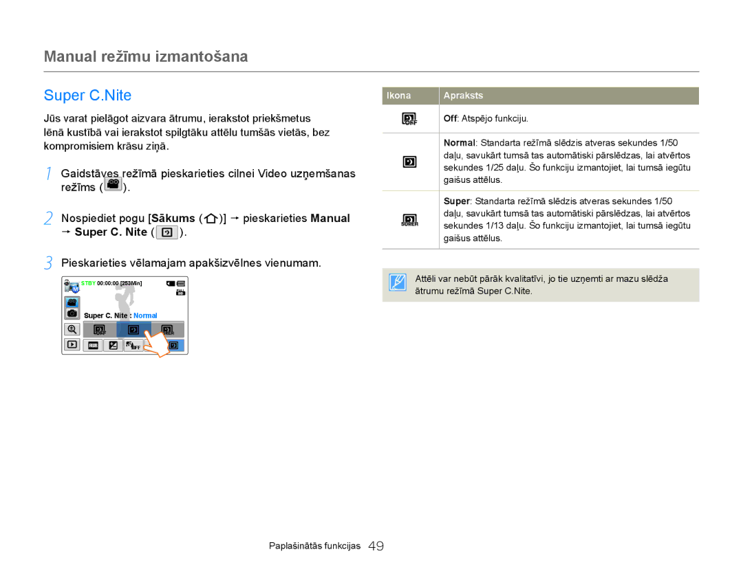 Samsung HMX-Q20BP/EDC manual Super C.Nite, Super C. Nite 