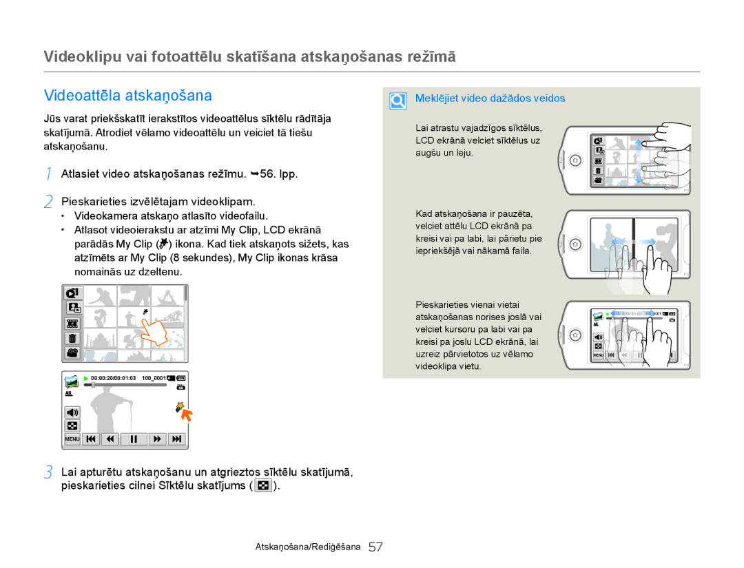 Samsung HMX-Q20BP/EDC manual Videoklipu vai fotoattēlu skatīšana atskaņošanas režīmā, Videoattēla atskaņošana 