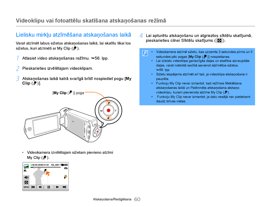 Samsung HMX-Q20BP/EDC manual Lielisku mirkļu atzīmēšana atskaņošanas laikā 